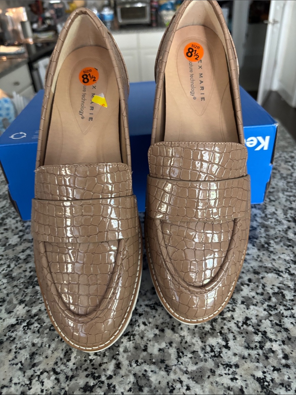 Alex Marie Croc-Embossed Loafers in Taupe